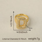 All Initial Letter Alphabets CZ Gold Anti Tarnish Adjustable Ring Bulk