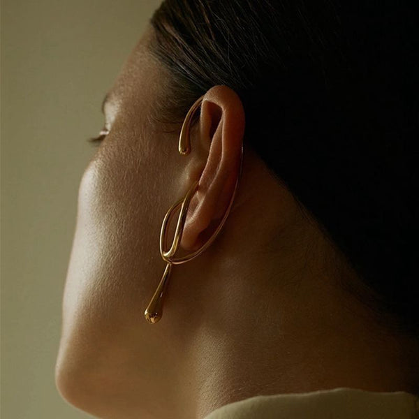 Gold Abstract Geometric Interlocking Ear Cuff Earrings For Women Bulk Secondary image