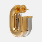 Chunky U-Shape Dual Tone Gold Silver Stainless Steel Hoop Earrings Bulk