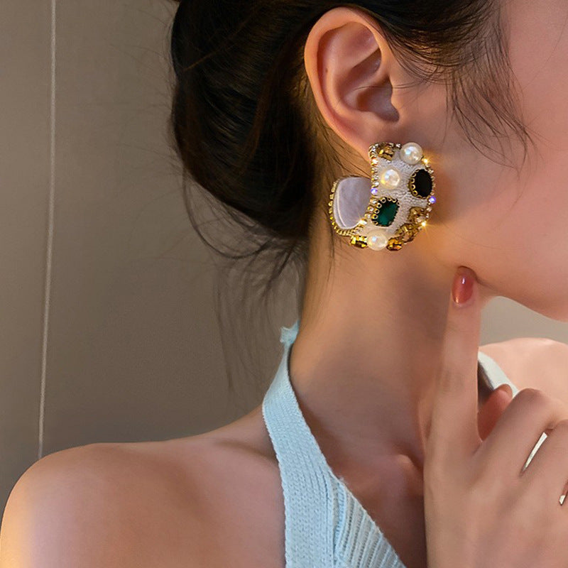 18K Gold Plated White Black Multi Gemstone CZ Pearl Hoop Earring Bulk Secondary image