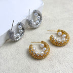 Pearl Cubic Zirconia 18K Gold Silver Anti Tarnish Hoop Earring Bulk