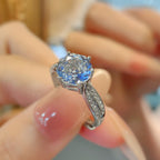 Flower Solitaire Blue Silver Anti Tarnish Pendant Ring Set Women Bulk