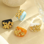 Flower 18K Gold Stainless Steel acrylic Adjustable Ring For Women