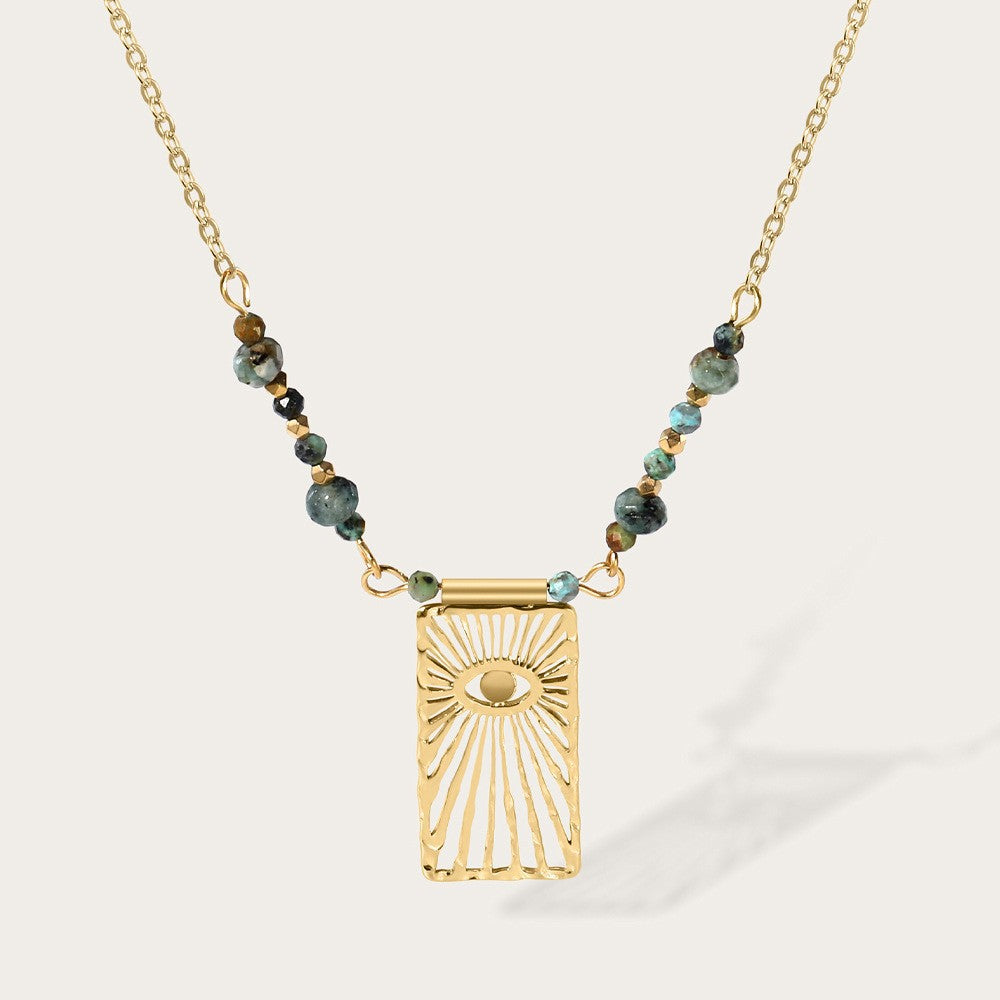 Designer Green Beads Gold Plated Sunburst Stainless Steel Necklace Bulk
