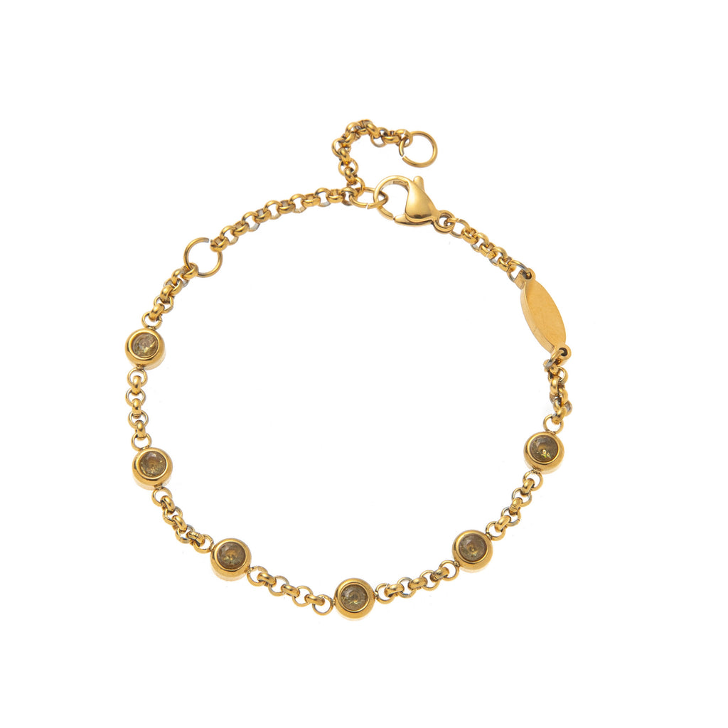 Bulk Multi Twelve Birthstone Gold CZ Stainless Steel Bracelet