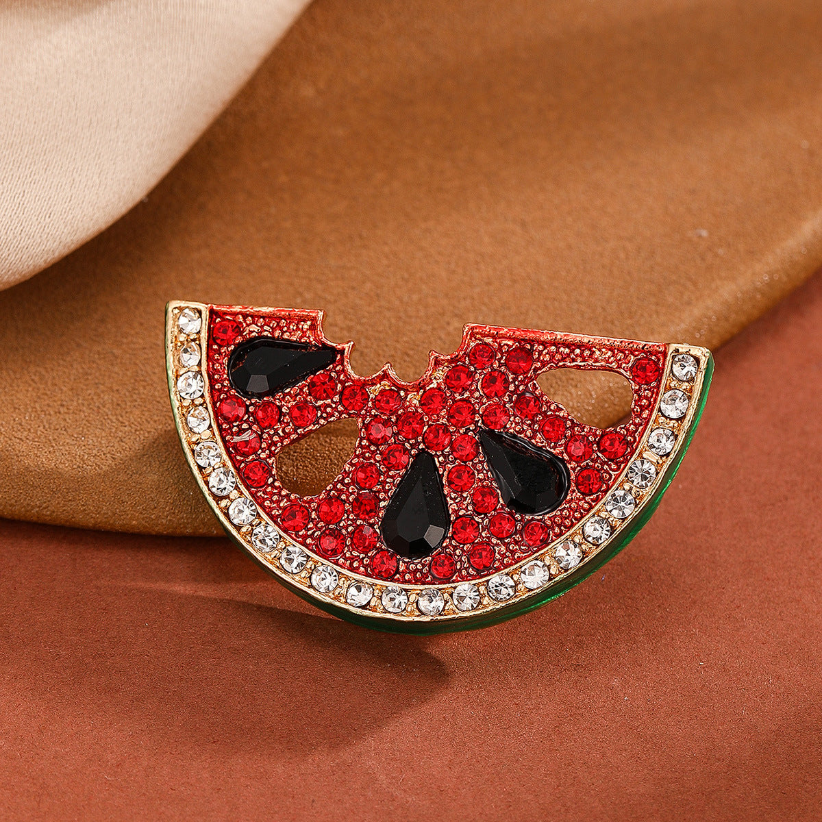 Red Green Watermelon Gold Plated Enamel Brooch For Women Bulk