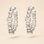Square Rectangle Rhinestone Gold Silver Hoop Earring For Women