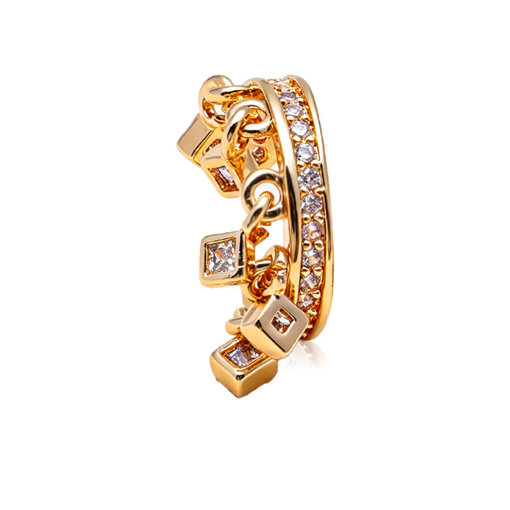 Gold Silver Dangling Square Cubic Zirconia Copper Ear Cuff Earrings Bulk
