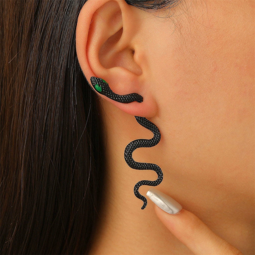 Bulk Black Bold Serpent Design Black Enamel Drop Earrings For Women