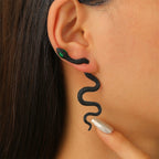 Bulk Black Bold Serpent Design Black Enamel Drop Earrings For Women