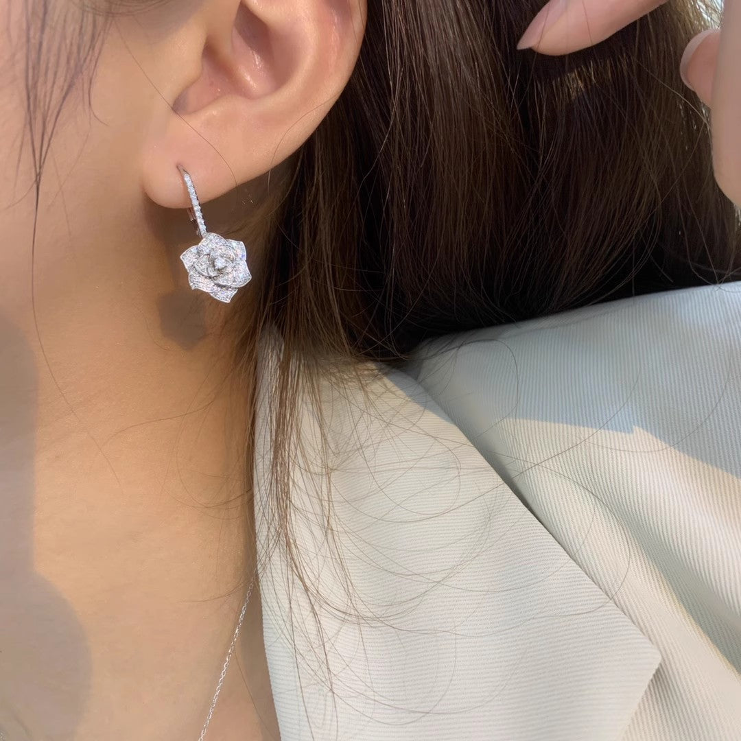 Flower Silver Cubic Zirconia Anti Tarnish Hoop Dangler Earring Bulk Secondary image