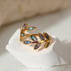 Leaf Dual Side Gold Stainless Steel Anti Tarnish Free Size Ring Bulk