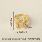 All Initial Letter Alphabets CZ Gold Anti Tarnish Adjustable Ring Bulk