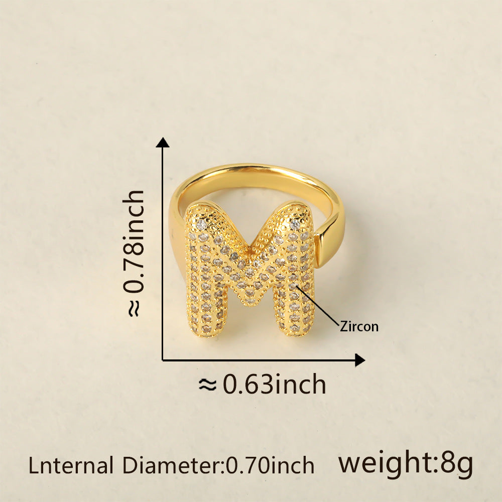 All Initial Letter Alphabets CZ Gold Anti Tarnish Adjustable Ring Bulk