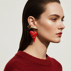 Red Pink Heart Gold Enamel Dangler Earrings For Women Bulk