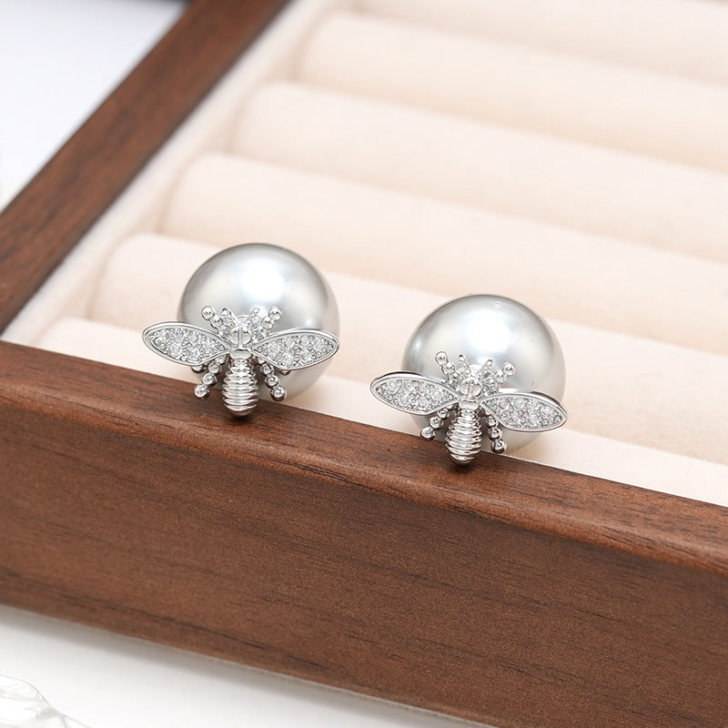 Little Honeybee Pearl Cubic Zirconia Gold Silver Stud Earring Bulk