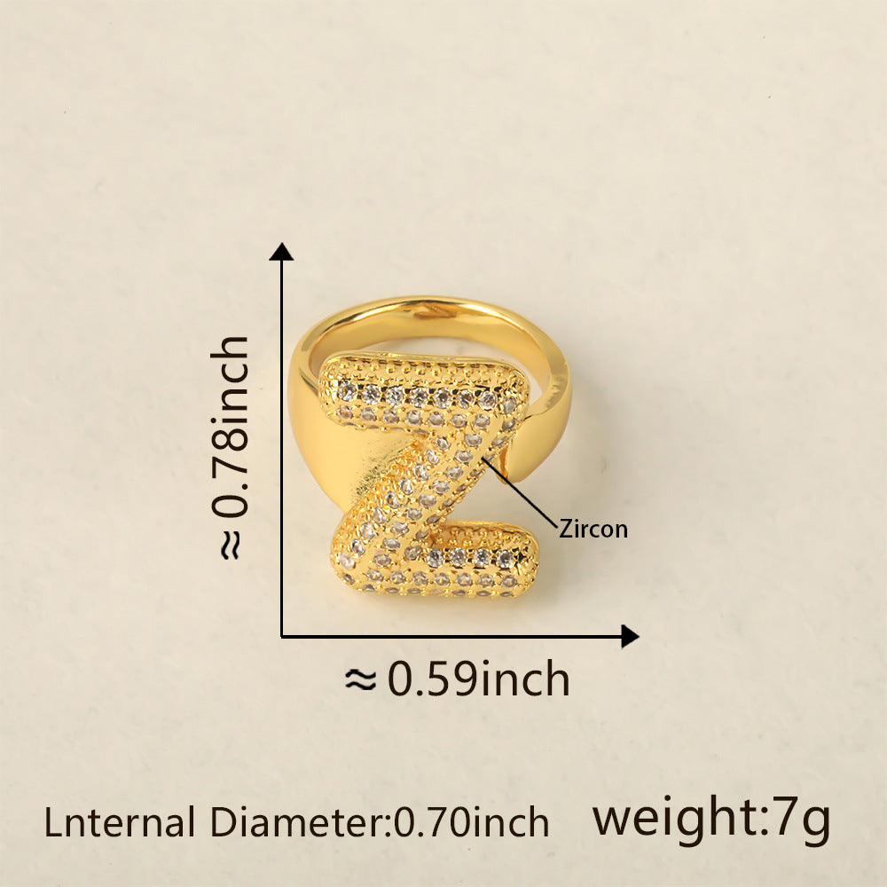 All Initial Letter Alphabets CZ Gold Anti Tarnish Adjustable Ring Bulk
