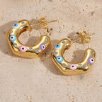 Bulk Evil Eye Gold CZ Anti Tarnish Stainless Steel Hoop Earrings