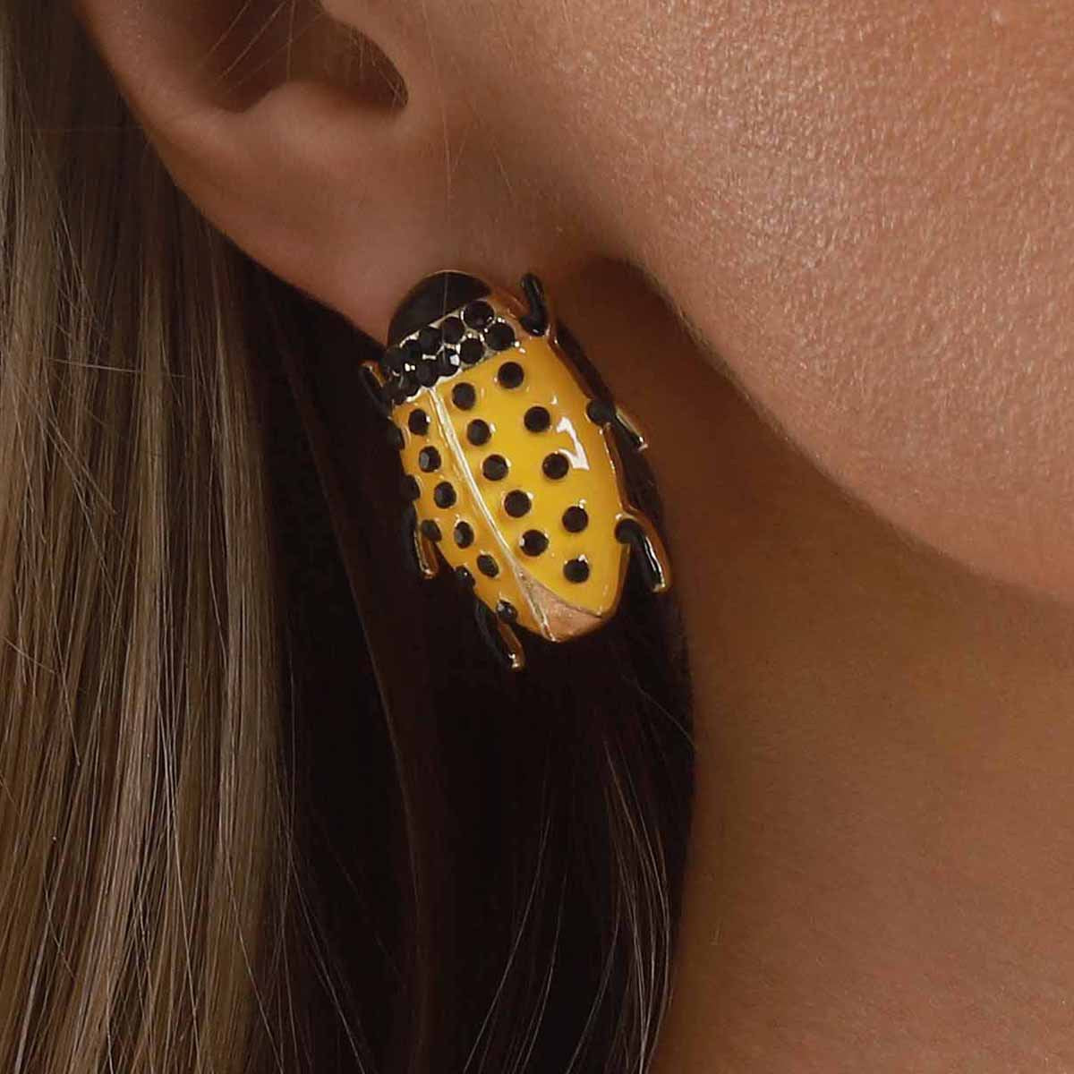 Multi Color Trendy Insect Charm Gold Enamel Necklace Earring Set Bulk