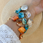 Shell Multi Gemstone Beads 18K Gold Anti Tarnish Bracelet Women Bulk