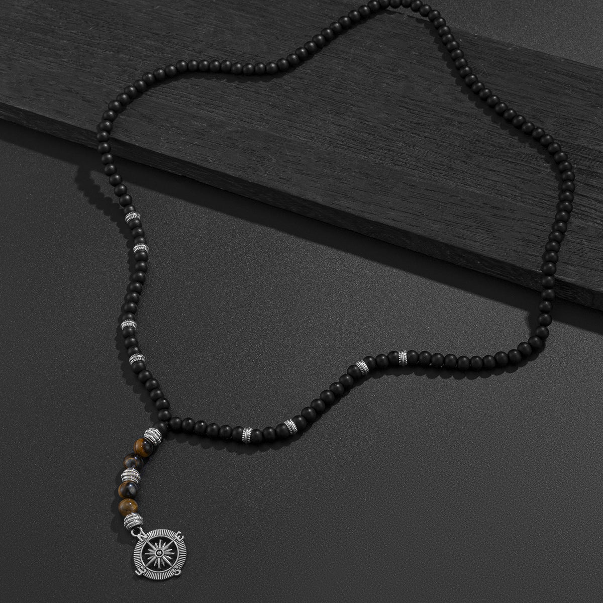 Black Brown Beads Anchor Wheel Silver Long Necklace Chain Men Bulk