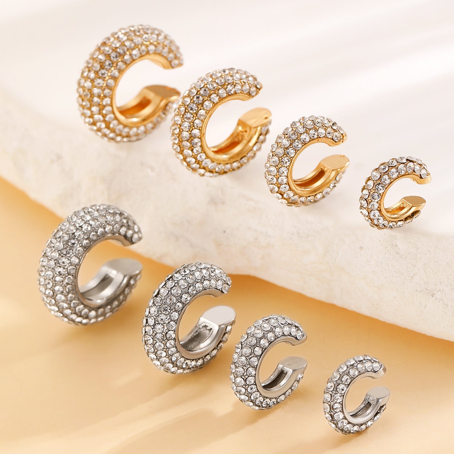 Studded Gold CZ Anti Tarnish Air Cuff Stud Earring Pack Of 2 Bulk Main image