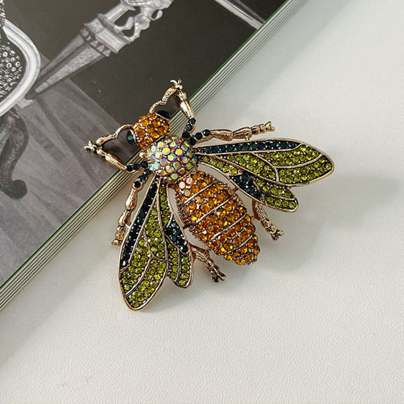 Luxury Bee Gold Plated Green & Amber Crystal Brooch For Women Bulk