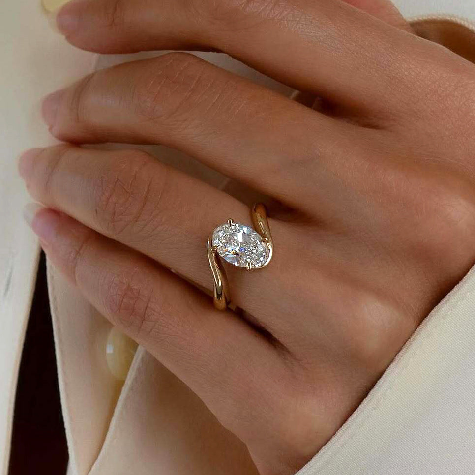 Gold Elegant Bypass Gold Cubic Zirconia Copper Adjustable Ring For Bulk