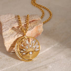 Sun Evil Eye 18K Gold Cubic Zirconia Anti Tarnish Stainless Steel Necklace Pendant Chain For Women
