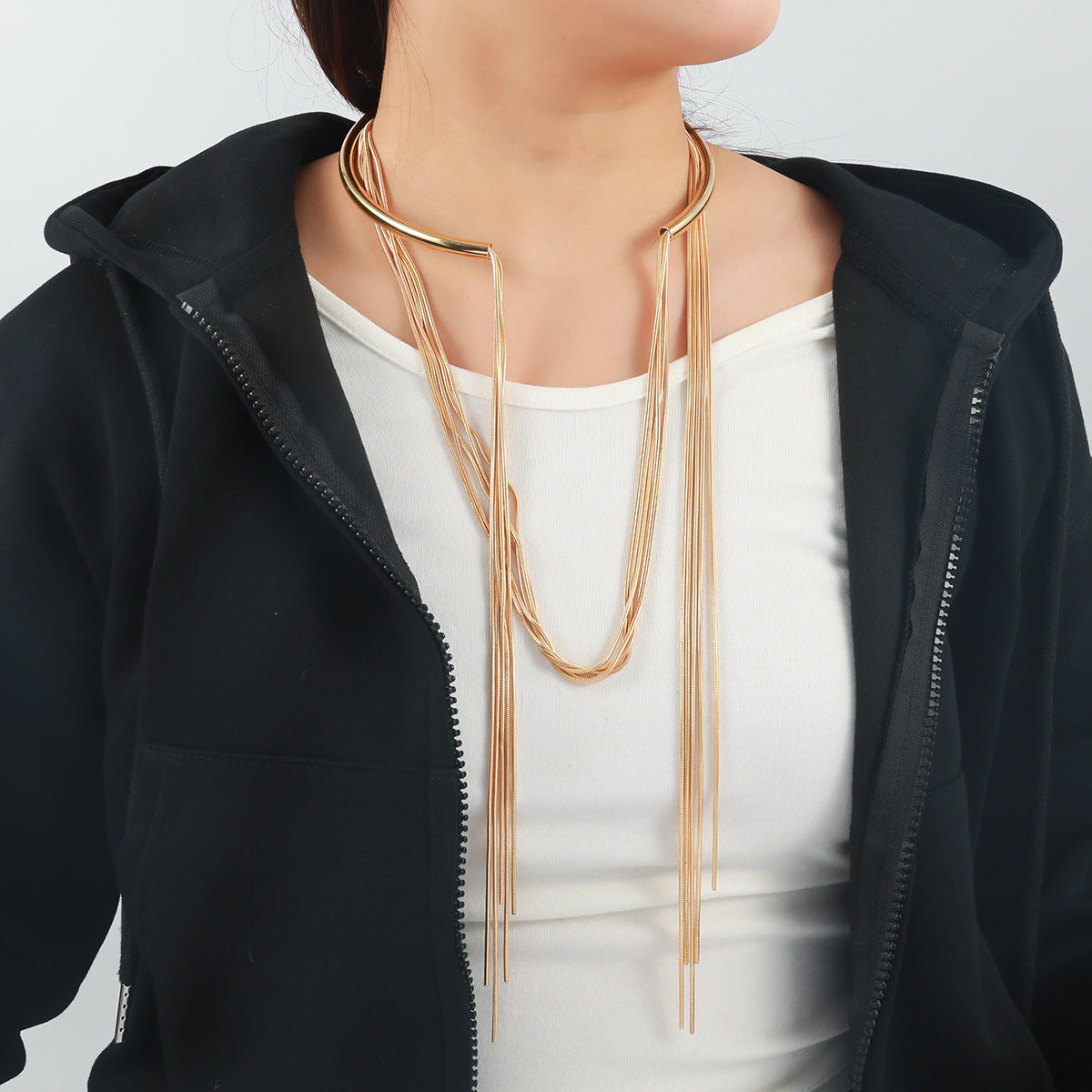 Multi-Chain With Sculptural Collar Design Gold Silver Necklace Bulk