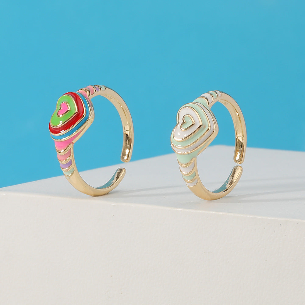 Heart Rainbow Enamel 18K Gold Plated Anti Tarnish Ring For Women Bulk