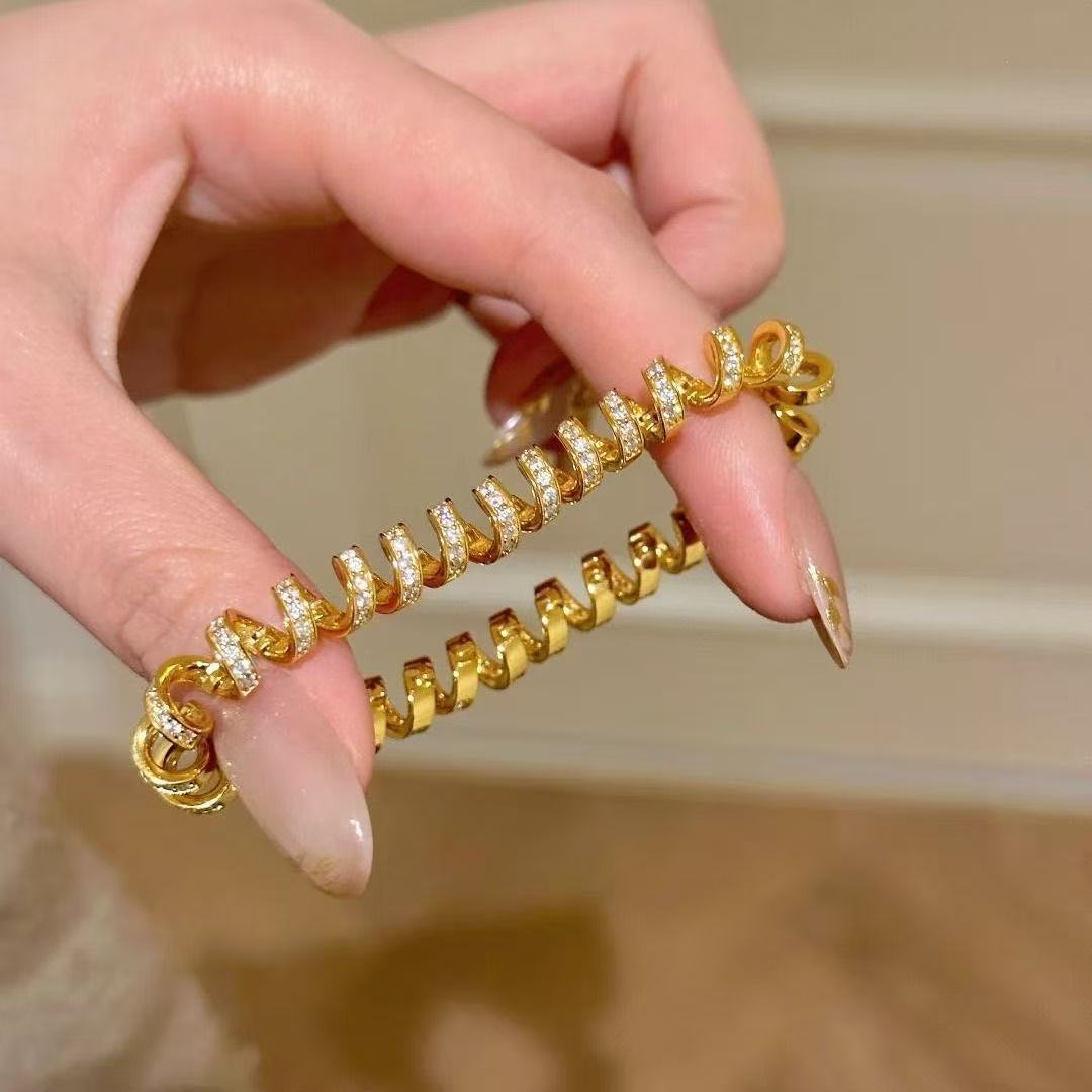 Designer Helix Spiral Gold Silver CZ Anti Tarnish Brass Bracelet Bulk