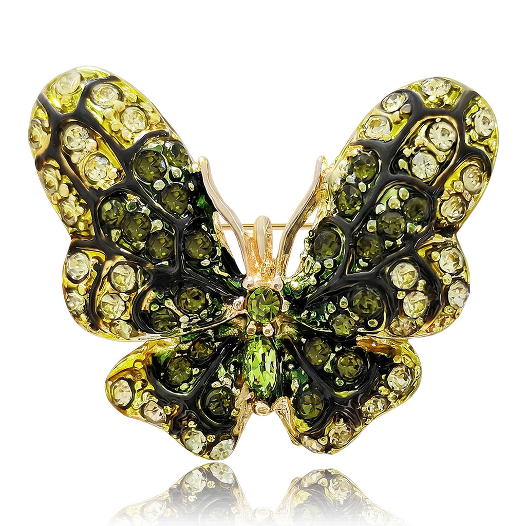 Pink Green Butterfly Gold Rhinestone Brooch For Women Bulk