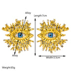 Beaten Finish Big Eyelash Evil Eye Baguette CZ Gold Stud Earring Bulk