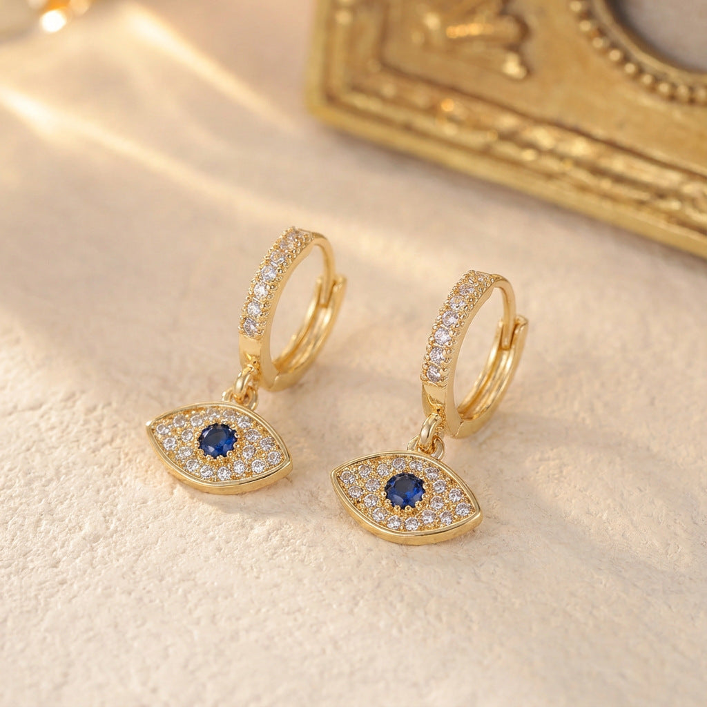 Gold Silver Evil Eye Cubic Zirconia Copper Drop Earrings For Women