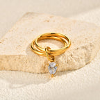Bulk Double Band Teardrop Shape Gold CZ Stainless Steel Fancy Ring