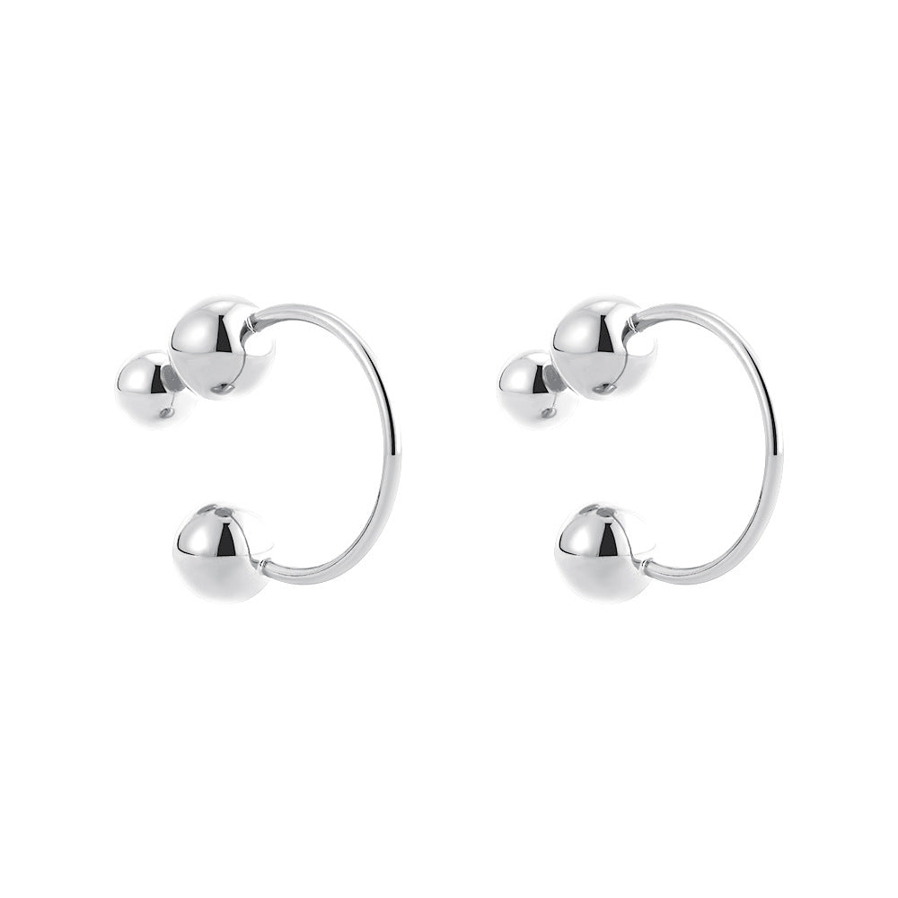 Minimalist Double Ball Gold Silver Stainless Steel Hoop Earrings Bulk