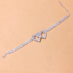 Dual Heart Studded Cubic Zirconia Silver Gold Anti Tarnish Anklet Bulk