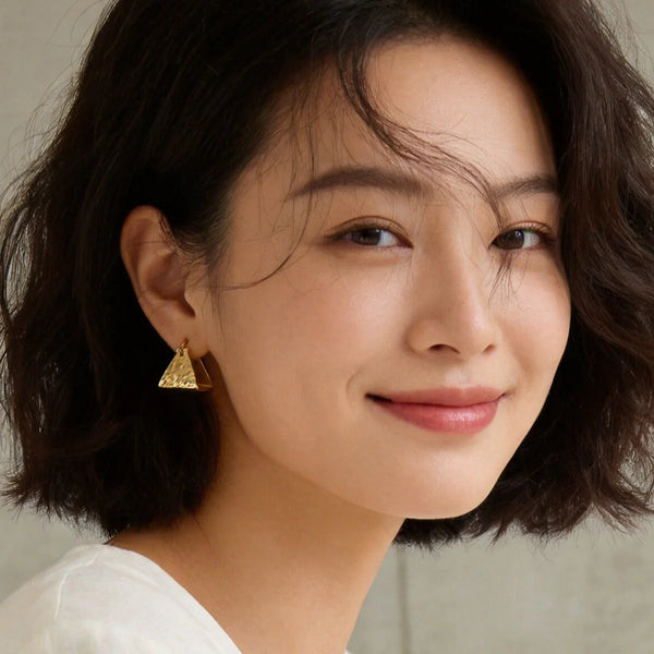 Gold Silver Geometric Textured Triangle Copper Drop Earrings Women Bulk Main image