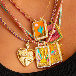 Rainbow CZ Enamel Gold Multi Thread Anti Tarnish Necklace Pendant Bulk