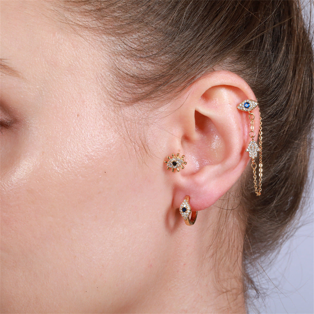 Gold Silver Evil Eye Hamsa Chain Cubic Zirconia Copper Drop Earrings Bulk