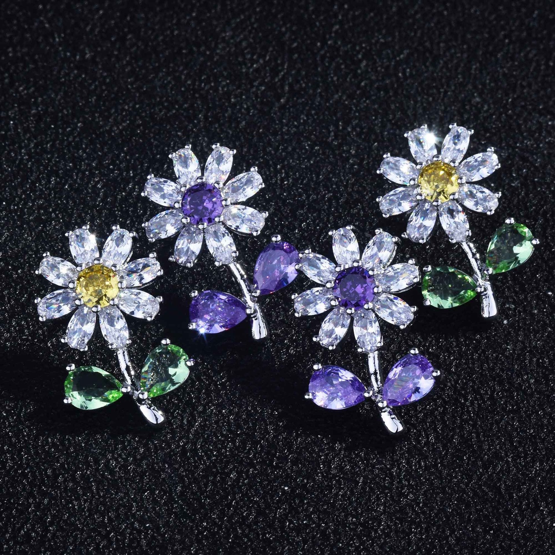 Daisy Flower Yellow Silver Solitaire Anti Tarnish Stud Earring Bulk Main image