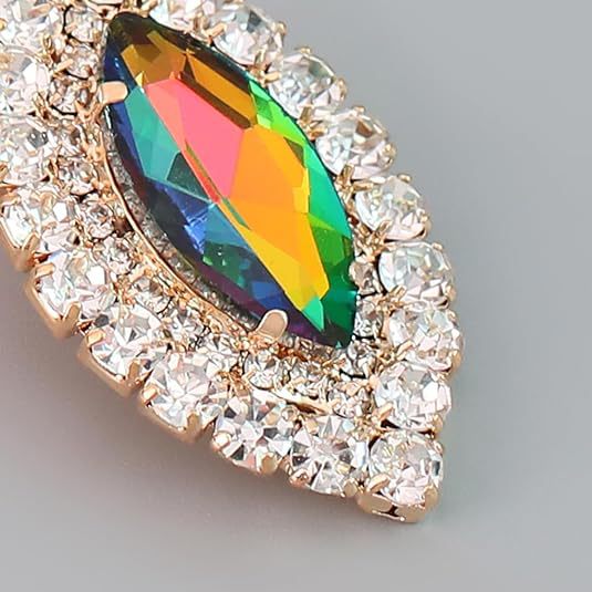 Rainbow Oval Rhinestones Crystal 18K Gold Stud Earring For Women Bulk