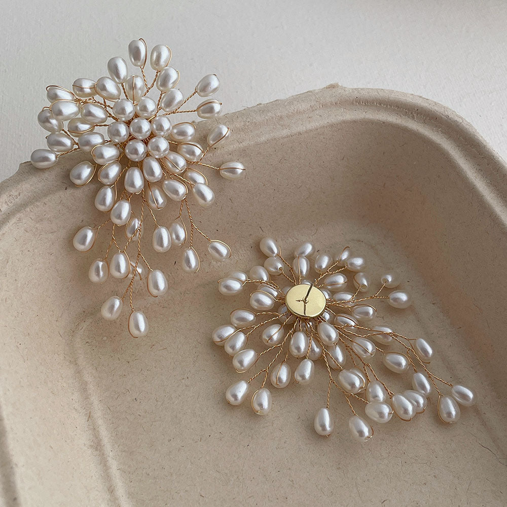 White Designer Floral Teardrop Gold Pearl Copper Drop Earrings Bulk