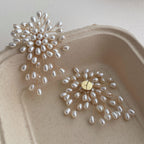 White Designer Floral Teardrop Gold Pearl Copper Drop Earrings Bulk