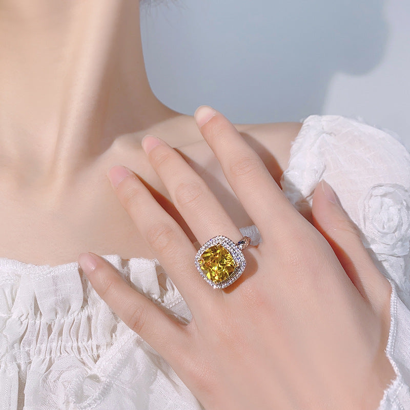 Square CZ Red Pink Yellow Silver Anti Tarnish Adjustable Ring Bulk
