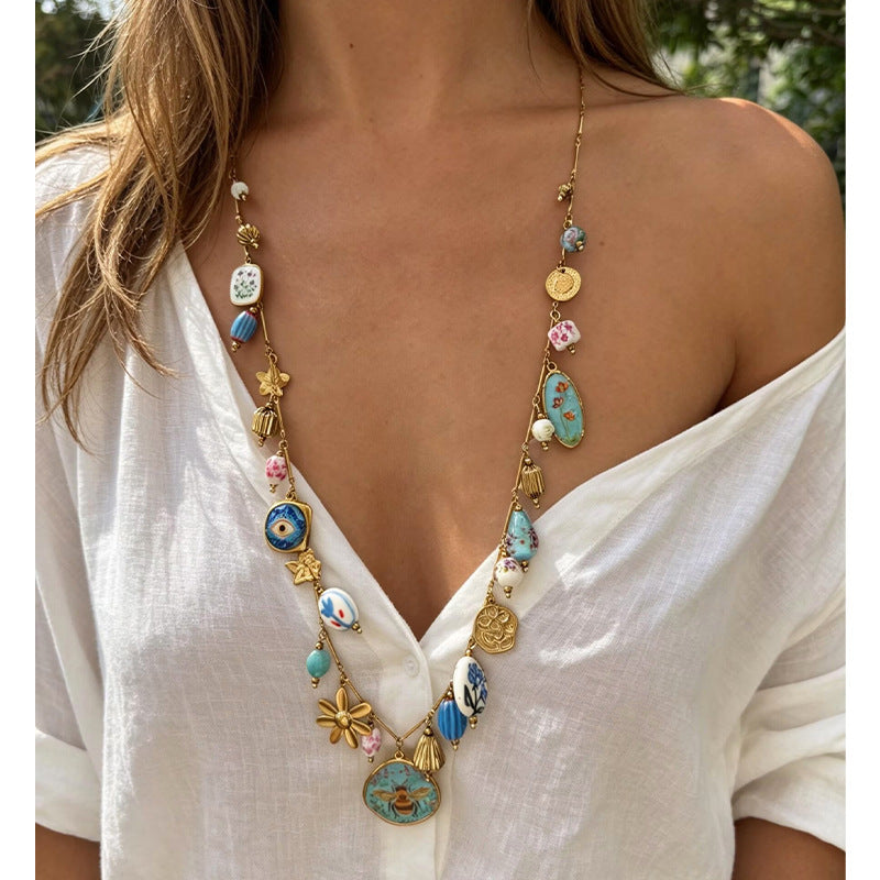 Luxury Multi Color Turquoise Gold Plated Beads Copper Necklace Bulk Main image
