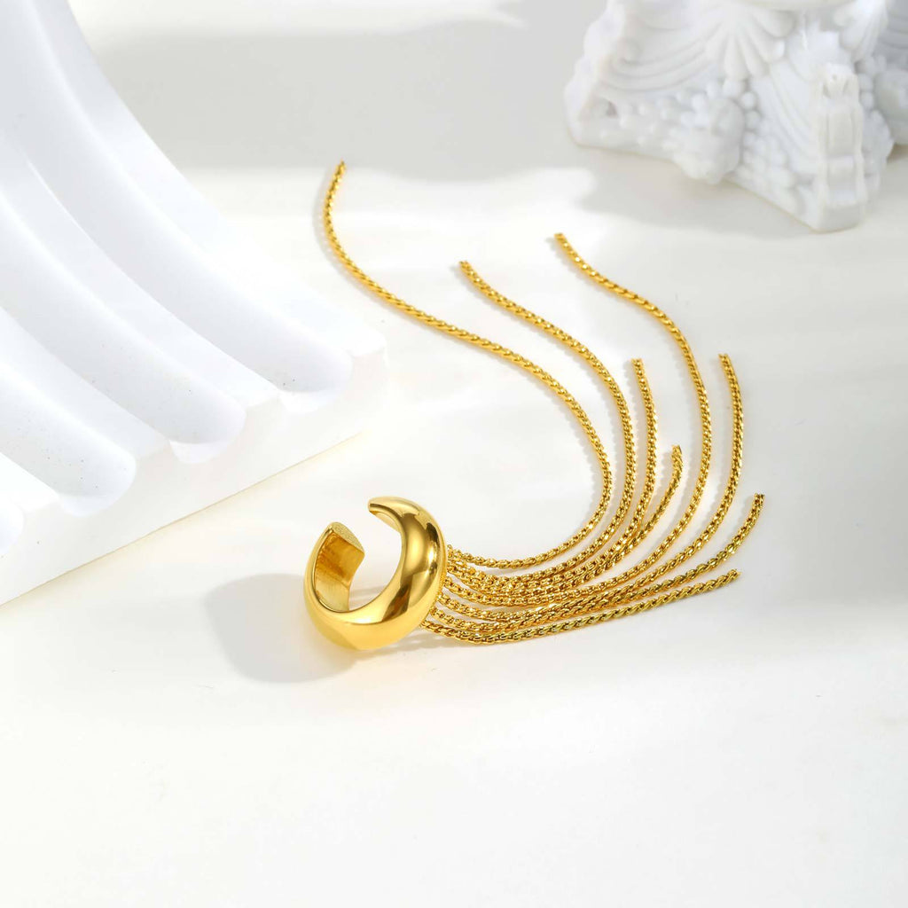 Bulk Chain Tassel Gold Plated CZ Stainless Steel Single Ear Cuff