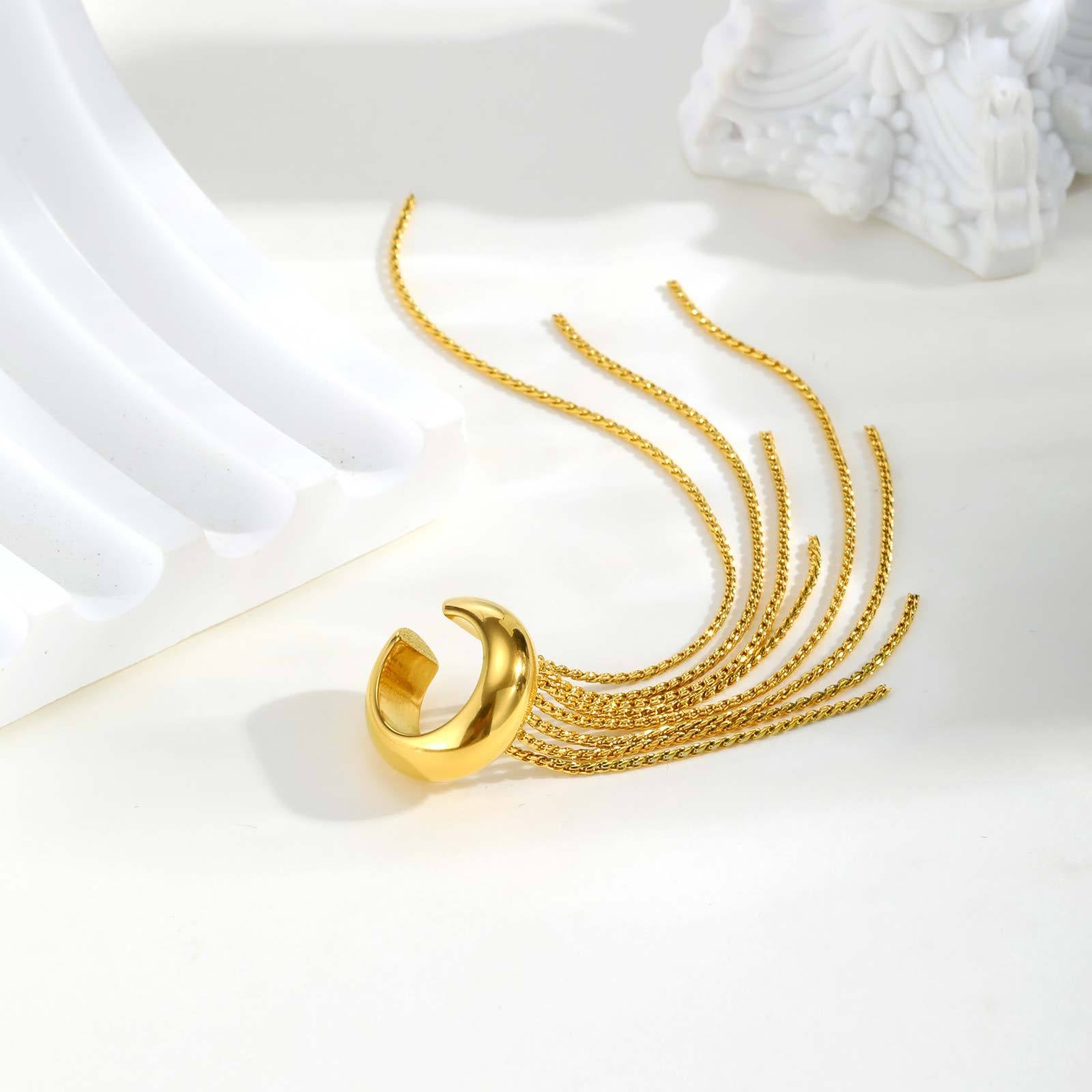 Bulk Chain Tassel Gold Plated CZ Stainless Steel Single Ear Cuff