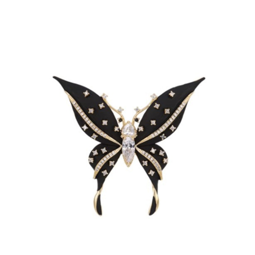 Black Premium Butterfly Gold Plated CZ Copper Anti Tarnish Brooch Bulk
